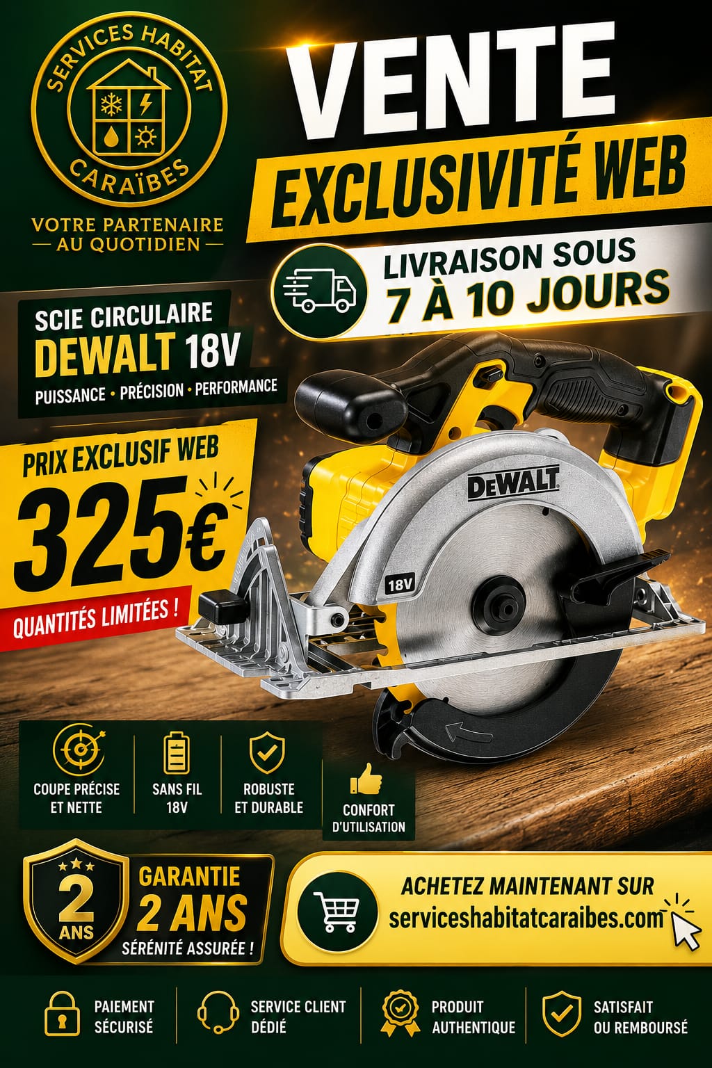 Scie circulaire Ø165mm 18V DEWALT DCS391N-XJ (vendu sans batterie)