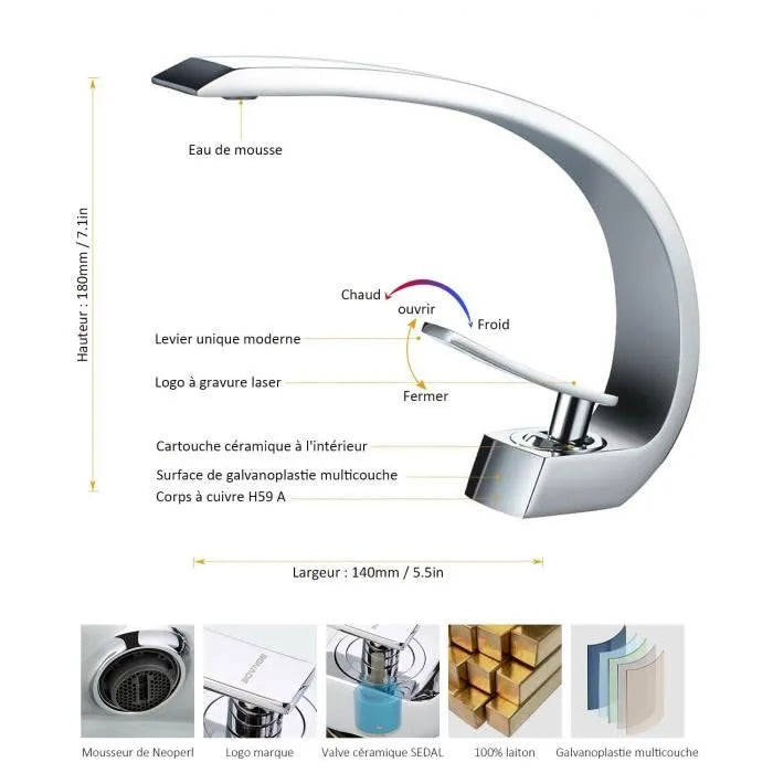 Mitigeur Lavabo Monotrou BONADE en Laiton Chromé pour Salle de Bain