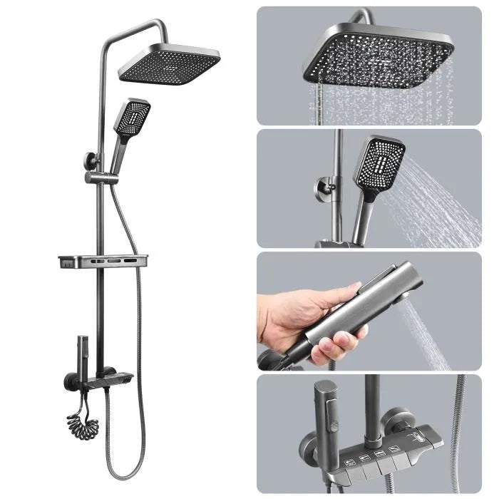 Colonne de douche KILISKY - Douchette à main réglable - Réglage de la sortie d’eau en quatre étapes - Mitigeur thermostatique