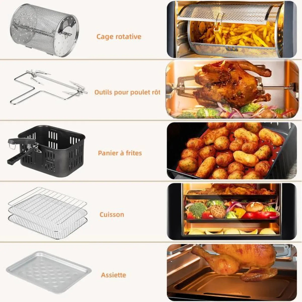 Friteuse Sans Huile 12L KILISKY, Friteuse à Air 10 en 1 Grande Capacité,avec Affichage LED, Fenêtre Visible, Plusieurs Accessoires