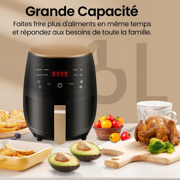 Friteuse à Air Chaud Electrique Multifonction VINSIC - 4.5L - 1400W - Noir - 8 programmes
