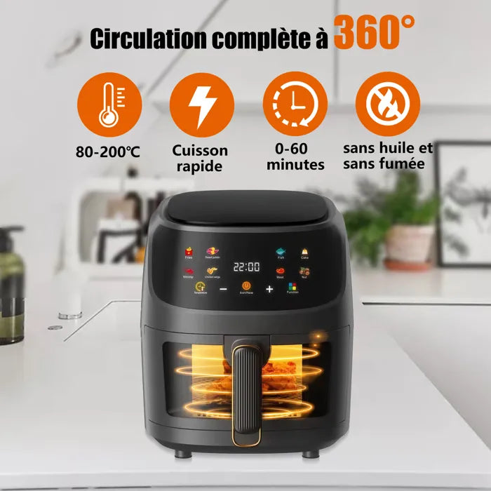 Friteuse Sans Huile 8 L, Friteuse à Air, 2400w, écran Tactile LCD, 8 Programmes, Température réglable
