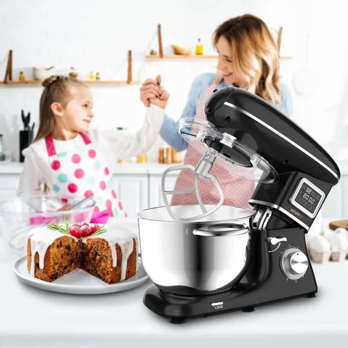 HYUNDAI - Robot pâtissier multifonctions - 1400W - Bol inox 5.5L - 6 vitesses + fonction pulse