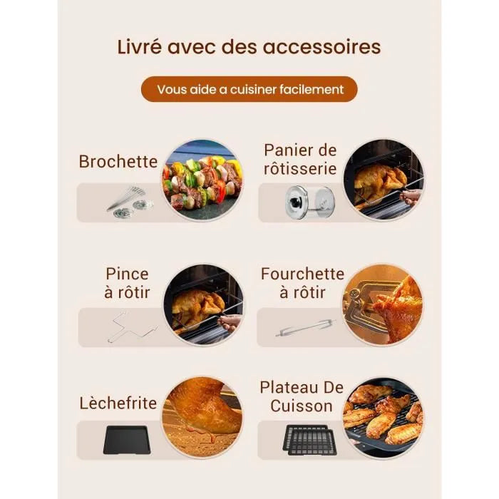 Four sans huile 15L, Écran LED Tactile, 12 Programmes Predefinis, Acier Inoxydable, Fenêtre Visible