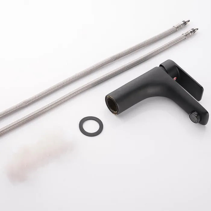 Robinet Lavabo Noir en Acier Inox 304 , Mitigeur Lavabo avec Aérateur Démontable, Salle de Bain Mat à Eau Froide et Chaude