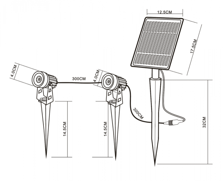 2 spot piquet 1w+ 1 panneau solaire avec batterie sur piquet + 2 x3m de cable led