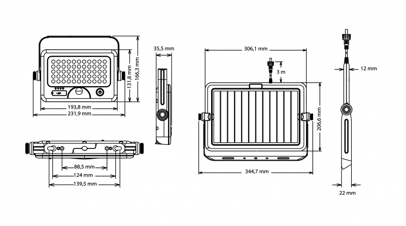 Projecteur solaire panneau deporte 10w 1100lm led