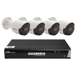 Gigamedia Kit vidéo surveillance 5MP 4 caméras tubes + 1 NVR PoE 8 canaux + 2 To HDD