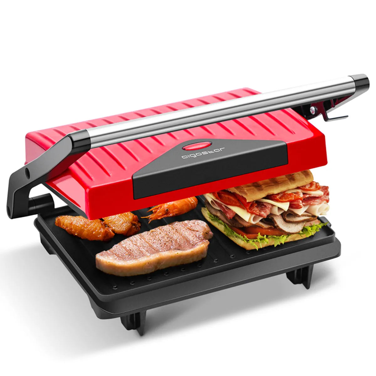 Aigostar Warme - Grill, plancha, presse à paninis, appareil à sandwichs 0% BPA, 700W. Antiadhérant. Design exclusif.