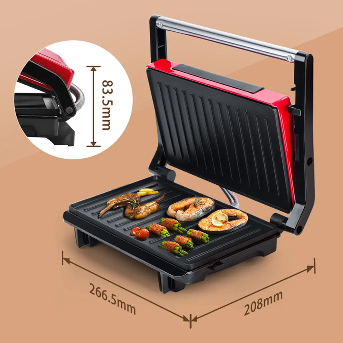 Aigostar Warme - Grill, plancha, presse à paninis, appareil à sandwichs 0% BPA, 700W. Antiadhérant. Design exclusif.