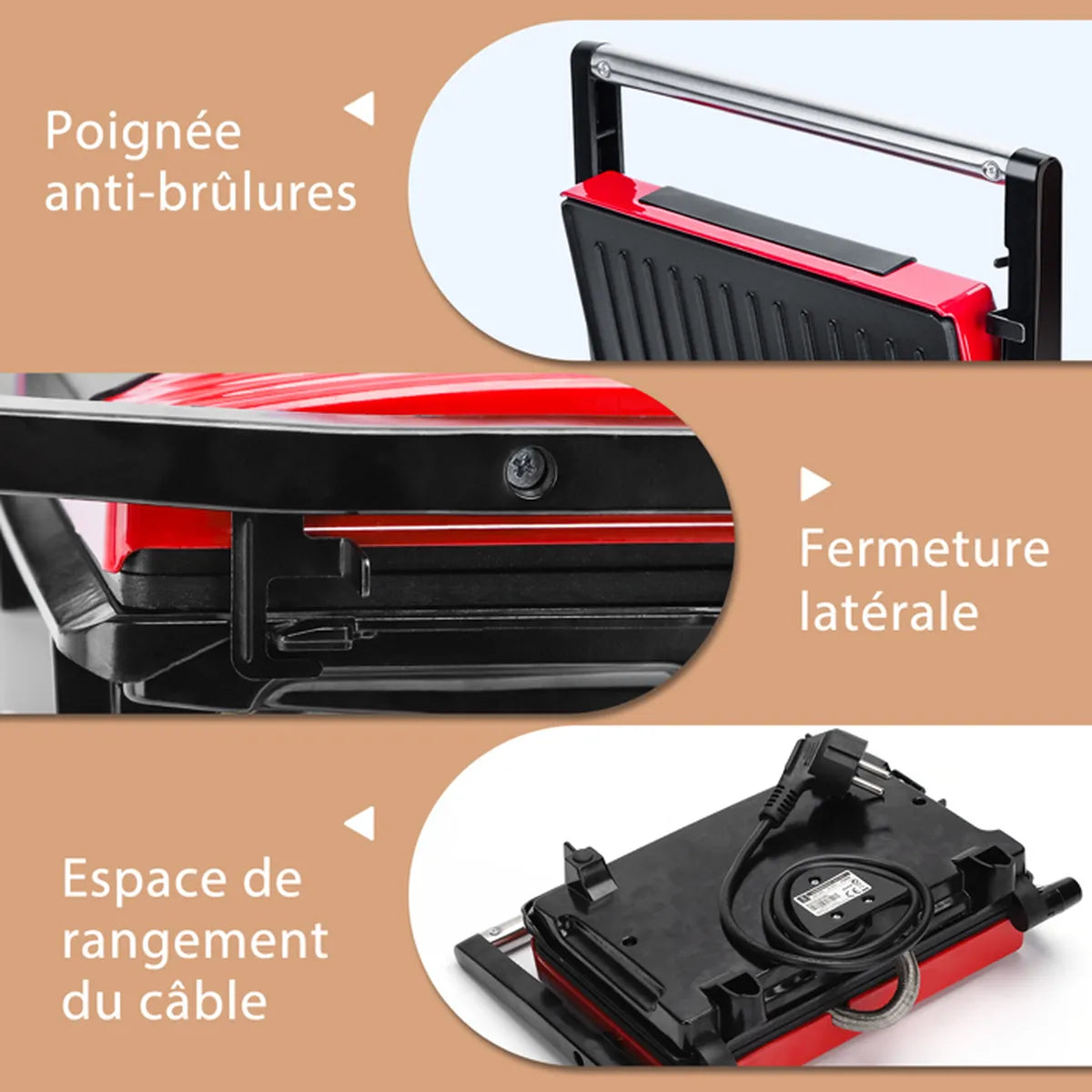 Aigostar Warme - Grill, plancha, presse à paninis, appareil à sandwichs 0% BPA, 700W. Antiadhérant. Design exclusif.