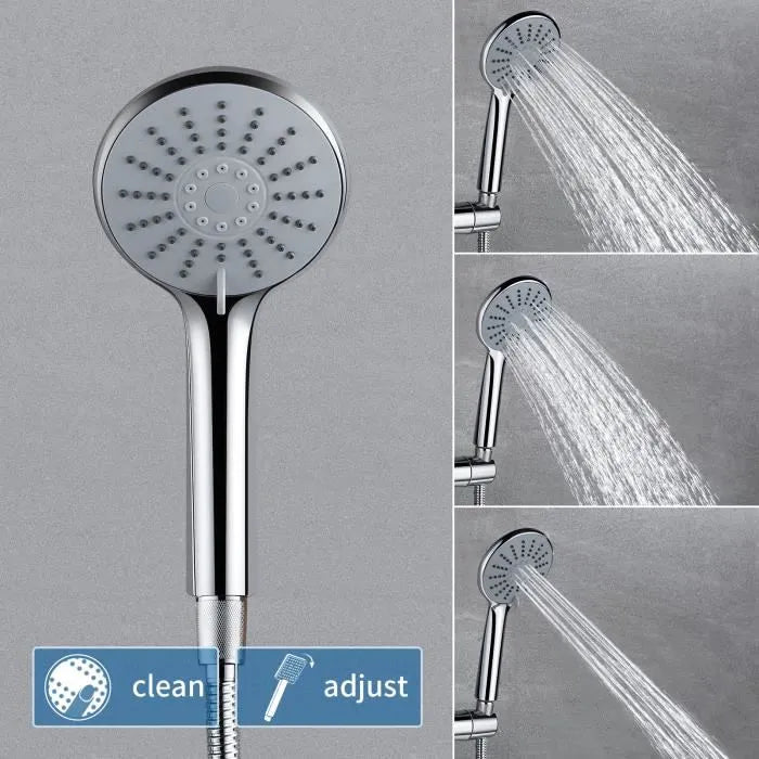 Auralum Colonne de Douche Thermostatique 38°C Ensemble de Douche Chromé avec 3 Modes Douchette à main, Haute Réglable 80-110 cm
