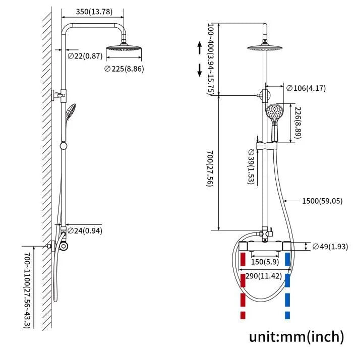 Auralum Colonne de Douche Thermostatique 38°C Ensemble de Douche Chromé avec 3 Modes Douchette à main, Haute Réglable 80-110 cm