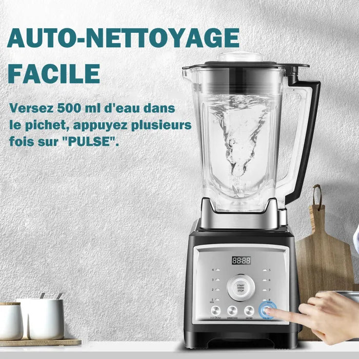 Blender Smoothie 2000W Professionnel 2L Mixeur Puissant 8 Vitesses + Pulse et 4 Prédéfinis avec 8 Lames en 304 Acier Inoxydable