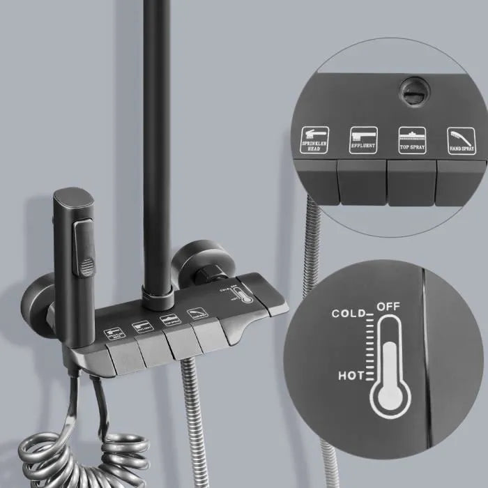 Colonne de douche KILISKY - Douchette à main réglable - Réglage de la sortie d’eau en quatre étapes - Mitigeur thermostatique