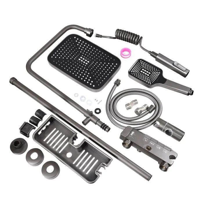 Colonne de douche KILISKY - Douchette à main réglable - Réglage de la sortie d’eau en quatre étapes - Mitigeur thermostatique