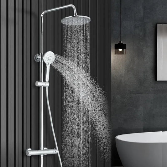Colonne de douche thermostatique,Douche à Pluie Réglable en Hauteur, Douche avec Haute Pression ,Pommeau à Main 3 Jets, Chrome