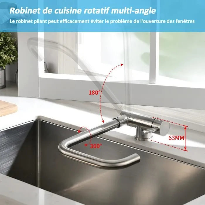 Mitigeur Cuisine MAGICFOX Robinet Cuisine Sous Fenêtre Bec Orientable 360° Mitigeur d'évier Monocommande en Acier Inox 304