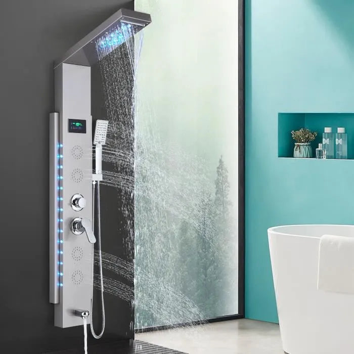 Panneau Colonne de Douche Hydromassante en Acier Inox avec Micro-jets de Massage Panneau écran Affichage LCD