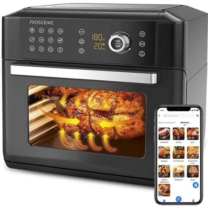 Four sans huile 15L, Écran LED Tactile, 12 Programmes Predefinis, Acier Inoxydable, Fenêtre Visible