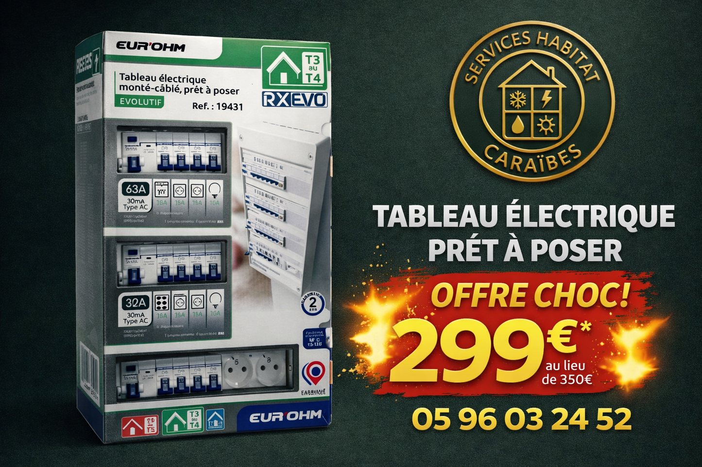 EUR'OHM coffret RX 13m 3 rangées monté-cablé evolutif pour T3/T4