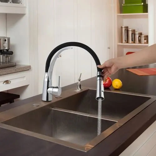 Robinet de cuisine en silicone en acier inoxydable,argent brillant,jet unique chaud et froid