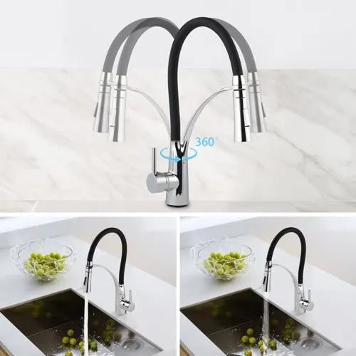 Robinet de cuisine en silicone en acier inoxydable,argent brillant,jet unique chaud et froid
