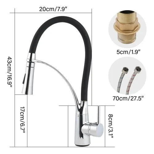 Robinet de cuisine en silicone en acier inoxydable,argent brillant,jet unique chaud et froid