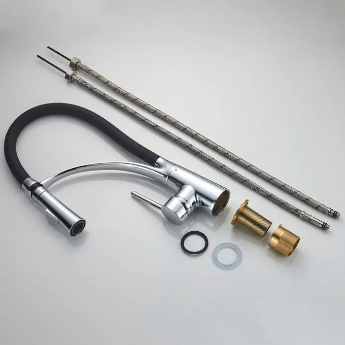 Robinet de cuisine en silicone en acier inoxydable,argent brillant,jet unique chaud et froid