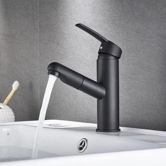 Robinet mitigeur lavabo VINSIC avec douchette extractible - Peinture noire - Laiton - Vanne en céramique