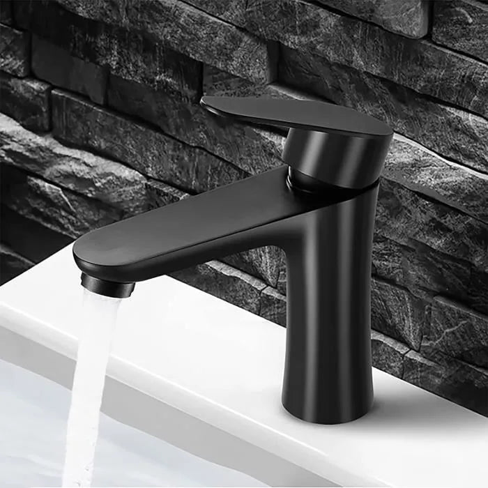 Robinet Lavabo Noir en Acier Inox 304 , Mitigeur Lavabo avec Aérateur Démontable, Salle de Bain Mat à Eau Froide et Chaude