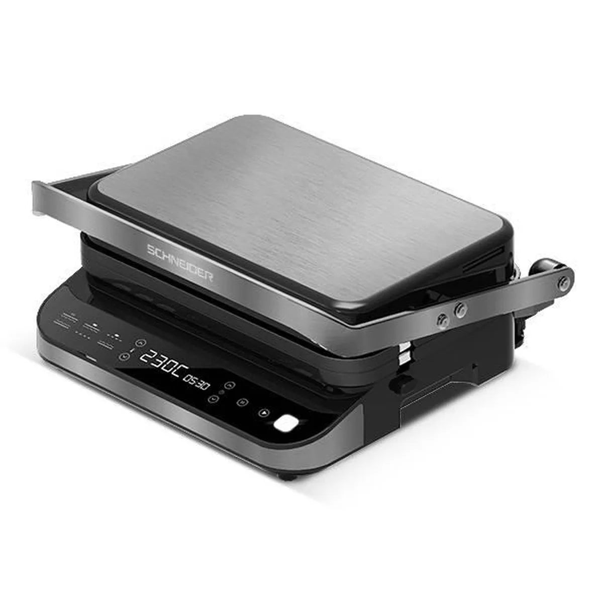 SCHNEIDER - SCGR2000X - Grill viandes 3 en 1 - Double thermostat - Minuterie 60min - Bac récupérateur graisses - Inox