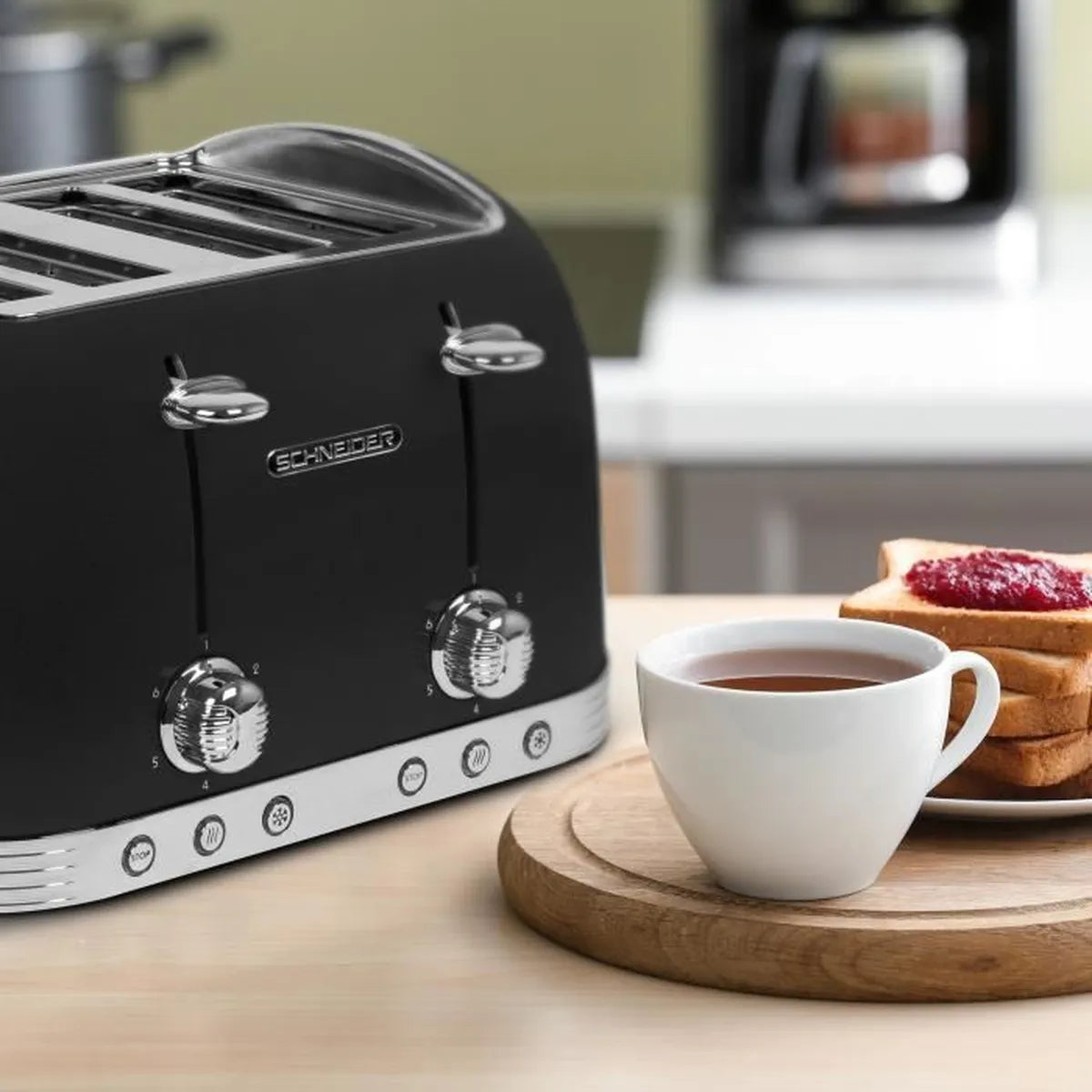 Grille pain Vintage - SCHNEIDER - SCTO4B - 4 fentes - Arrêt automatique - Fonction centrage - 1630W - Noir mat