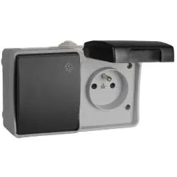 Bloc prise étanche IP44 + interrupteur va-et-vient en saillie
